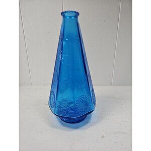 Vintage Kemple Wheaton Blue Glass Company Decanter Vase 10” Flowers